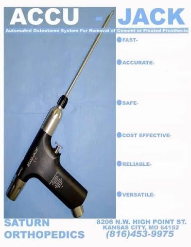 Accu-Jack Automated Osteotome System product flyer — Saturn Orthopedics Inc.